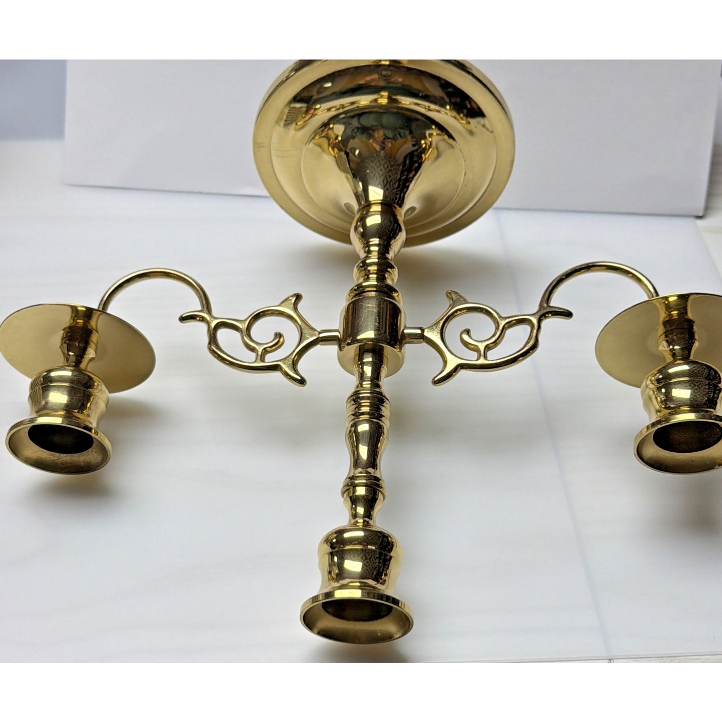 Vintage Three Arm Gold Metal Brass Candle Holder Ornate Candelabra As Is