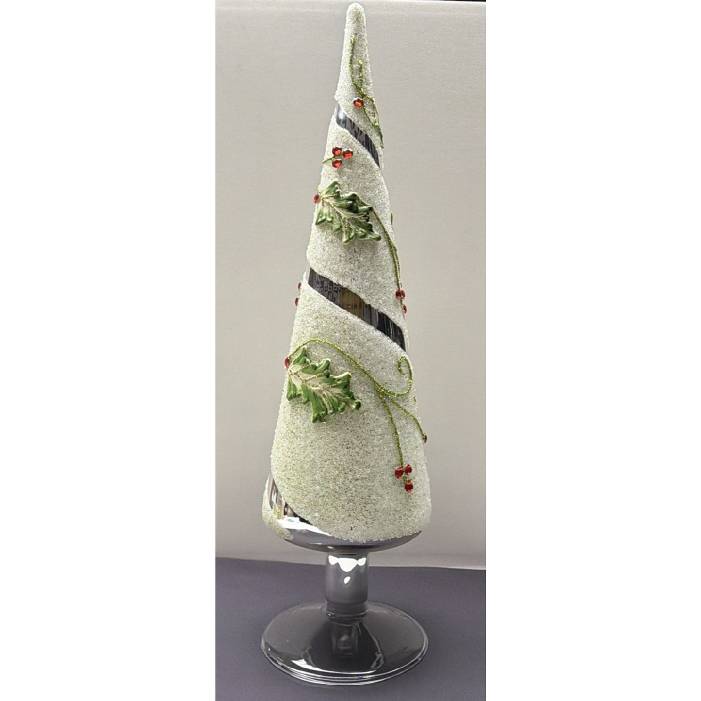 Mercury Clear Glass Light Up Christmas Tree Glass Beads Holly Berry Leaves As Is