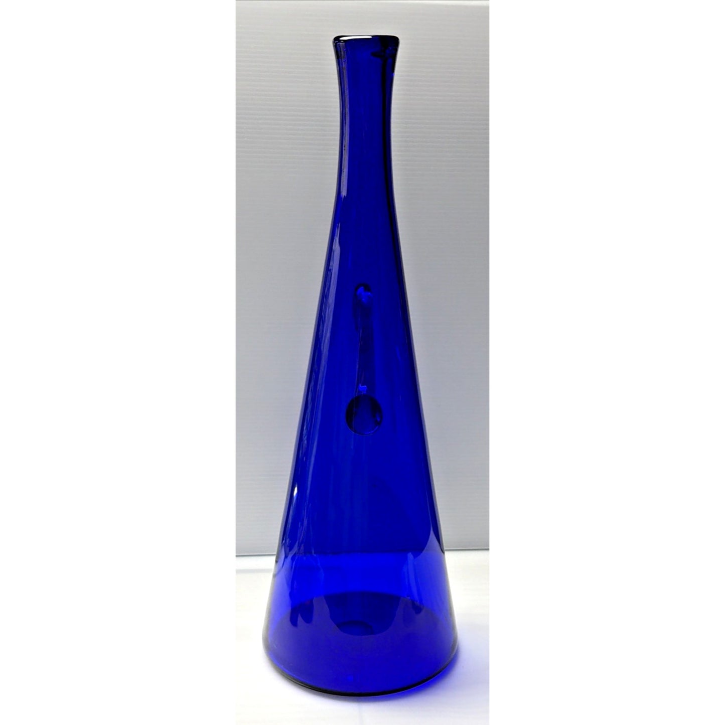 Vintage Cobalt Blue Glass Bent Long Goose Neck Bottle Decanter Vase As Is