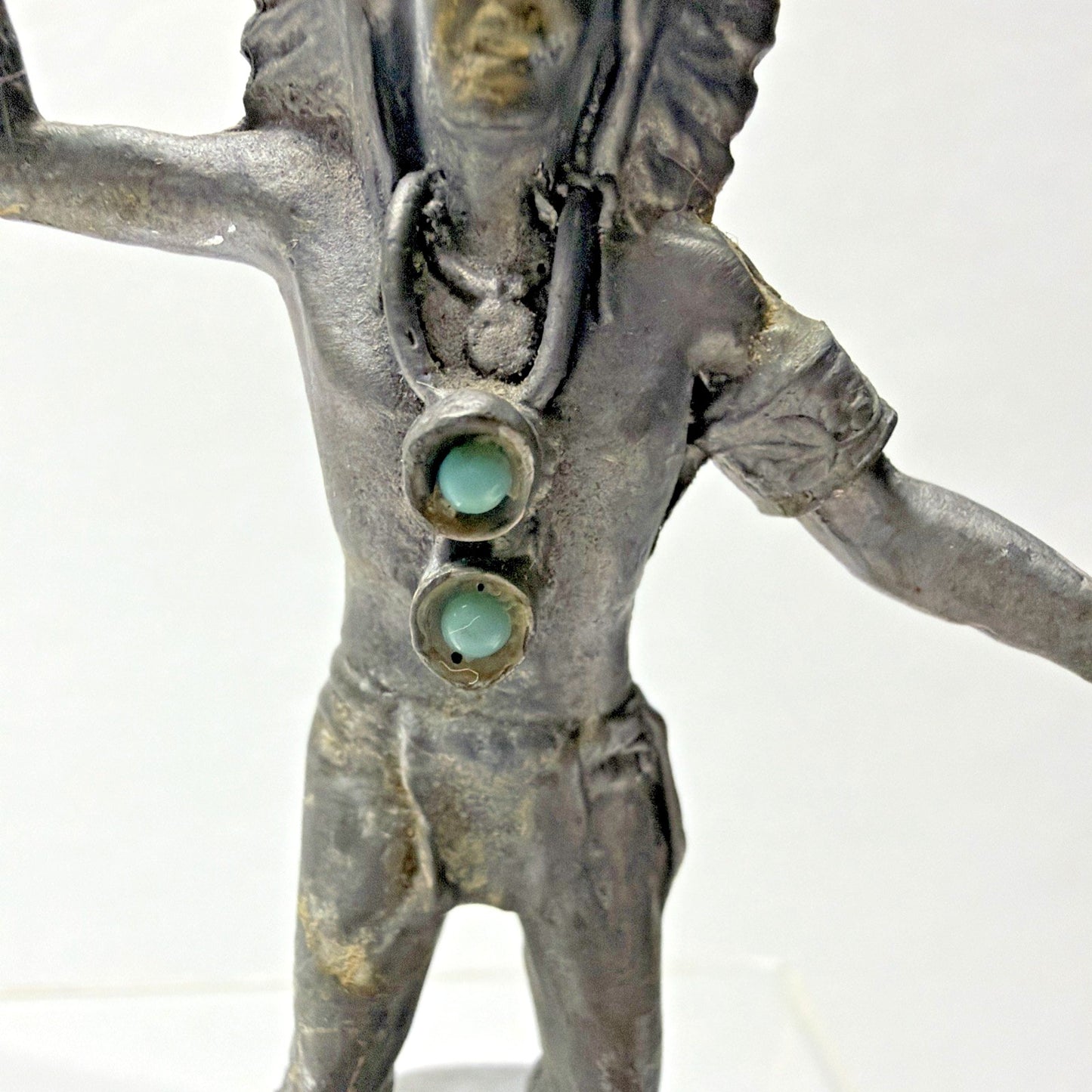 Lot of 2 Pewter Native American Kachina Dancer Indian Chief Figurines Turquoise