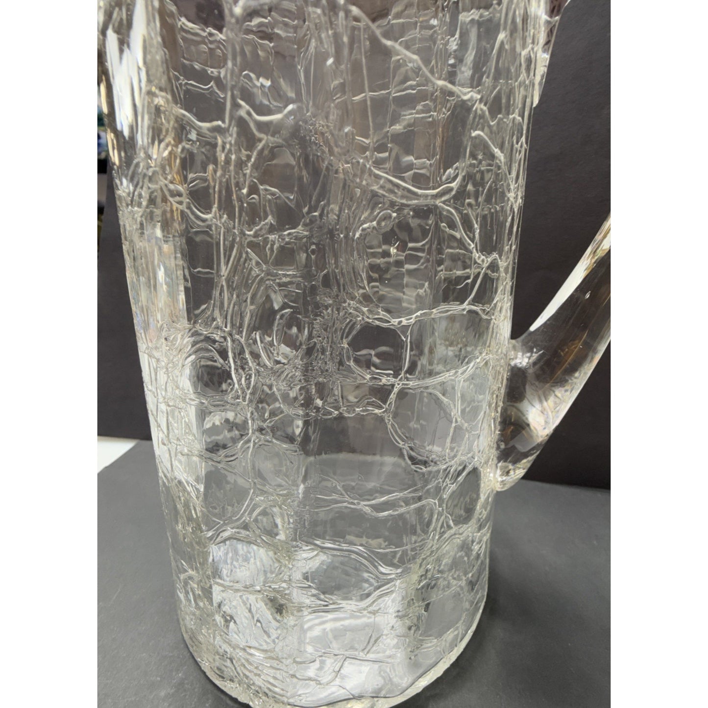Victorian Kralik Loetz Moser Art Nouveau Glass Pitcher Jug Clear Crackle Ribbed