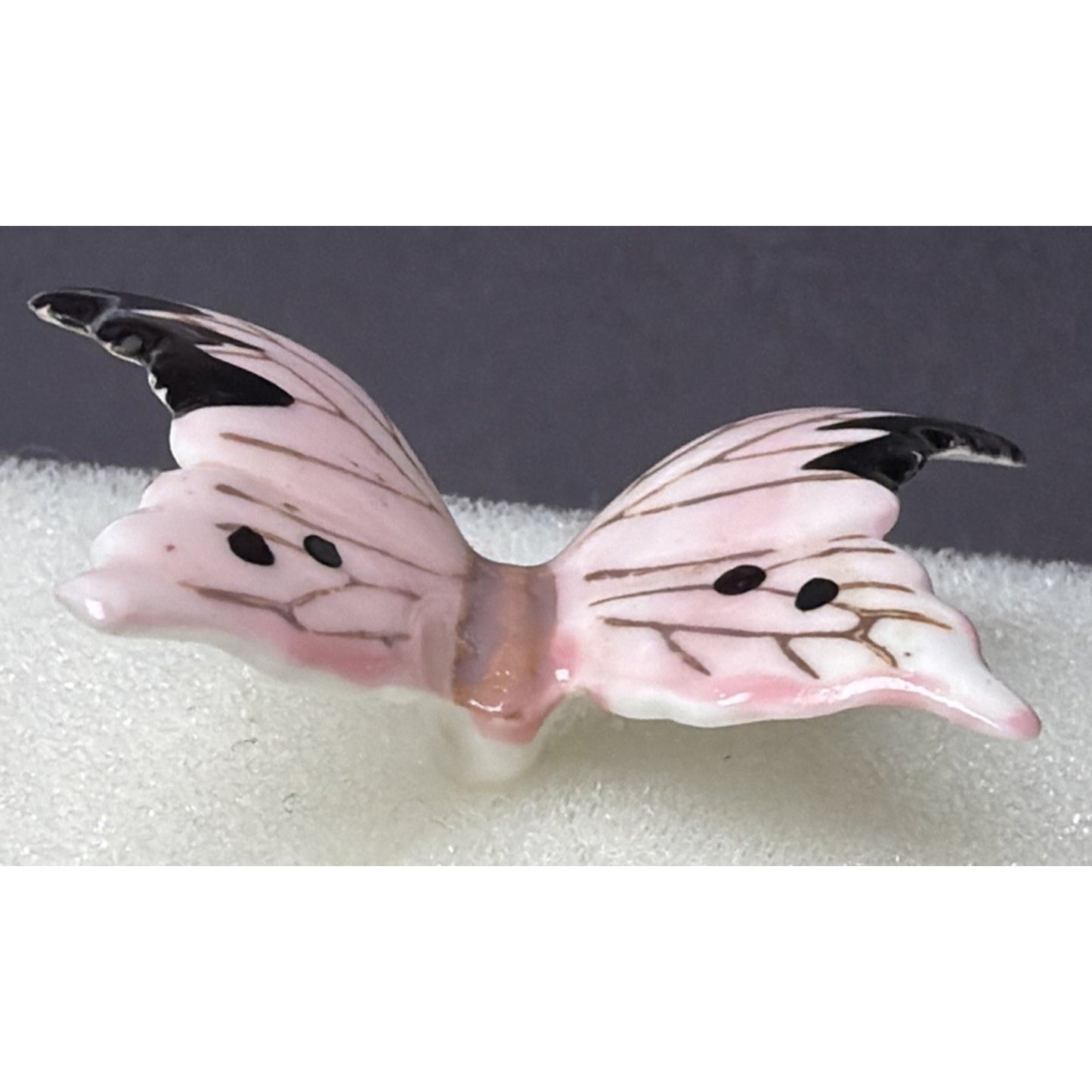 Vintage Hand Painted Porcelain Butterfly Pin Pink Black Monarch Japan