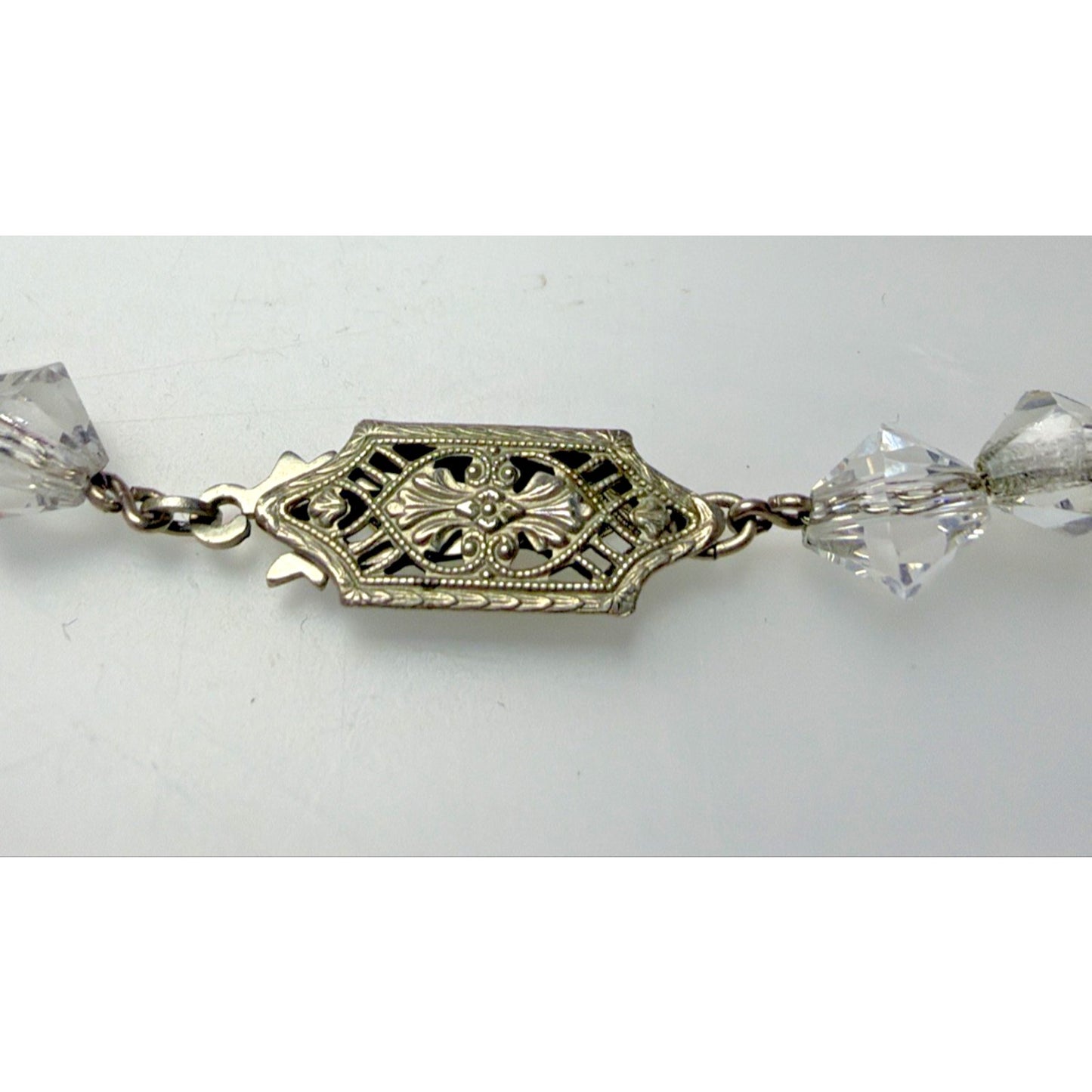 Art Deco La Tausca Jewelry Box Rock Crystal Faceted Necklace As Is Read Descript