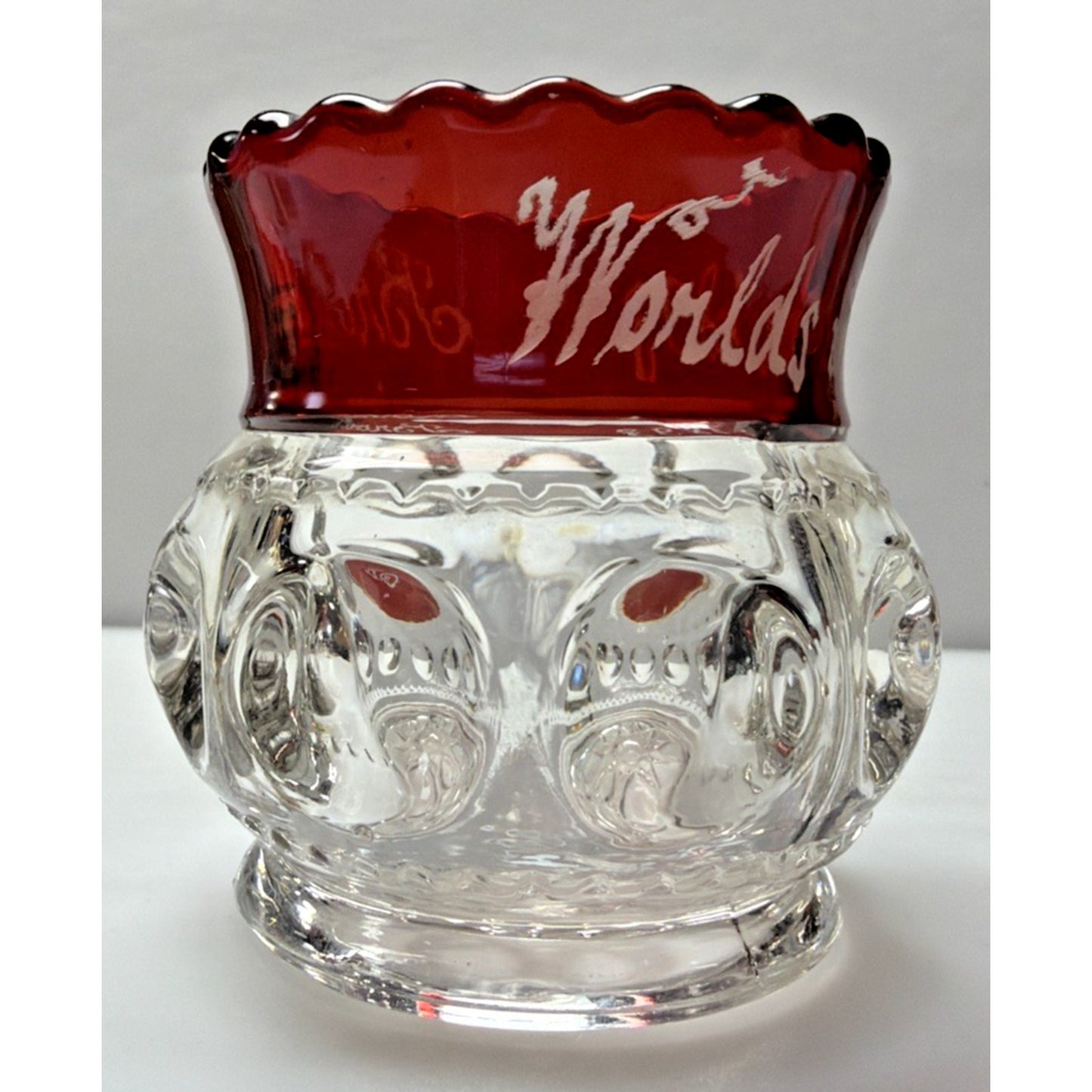 EAPG Adams Glass Xlcr Ruby Flash Kings Crown Thumbprint Spooner Worlds Fair 1893