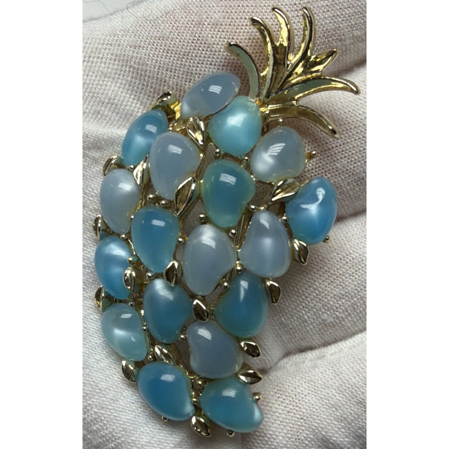 Art Deco Blue Moonglow Lucite Beaded Pineapple Brooch Pin