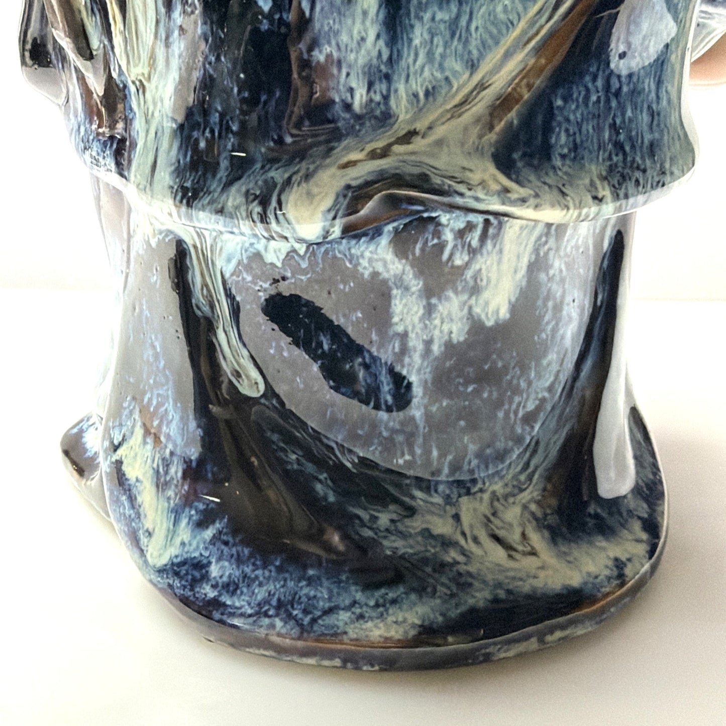Shiwan Mudman Pottery Chinese Blue Flambe Glazed Happy Buddha Sculpture Hotei