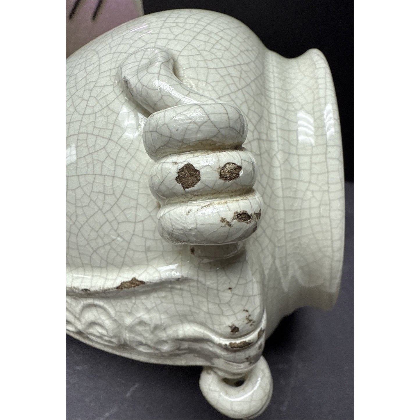 Vintage Leona Lavorato A Mano Italy Crackle Glaze Cream Canister Jar 8.5" As-Is