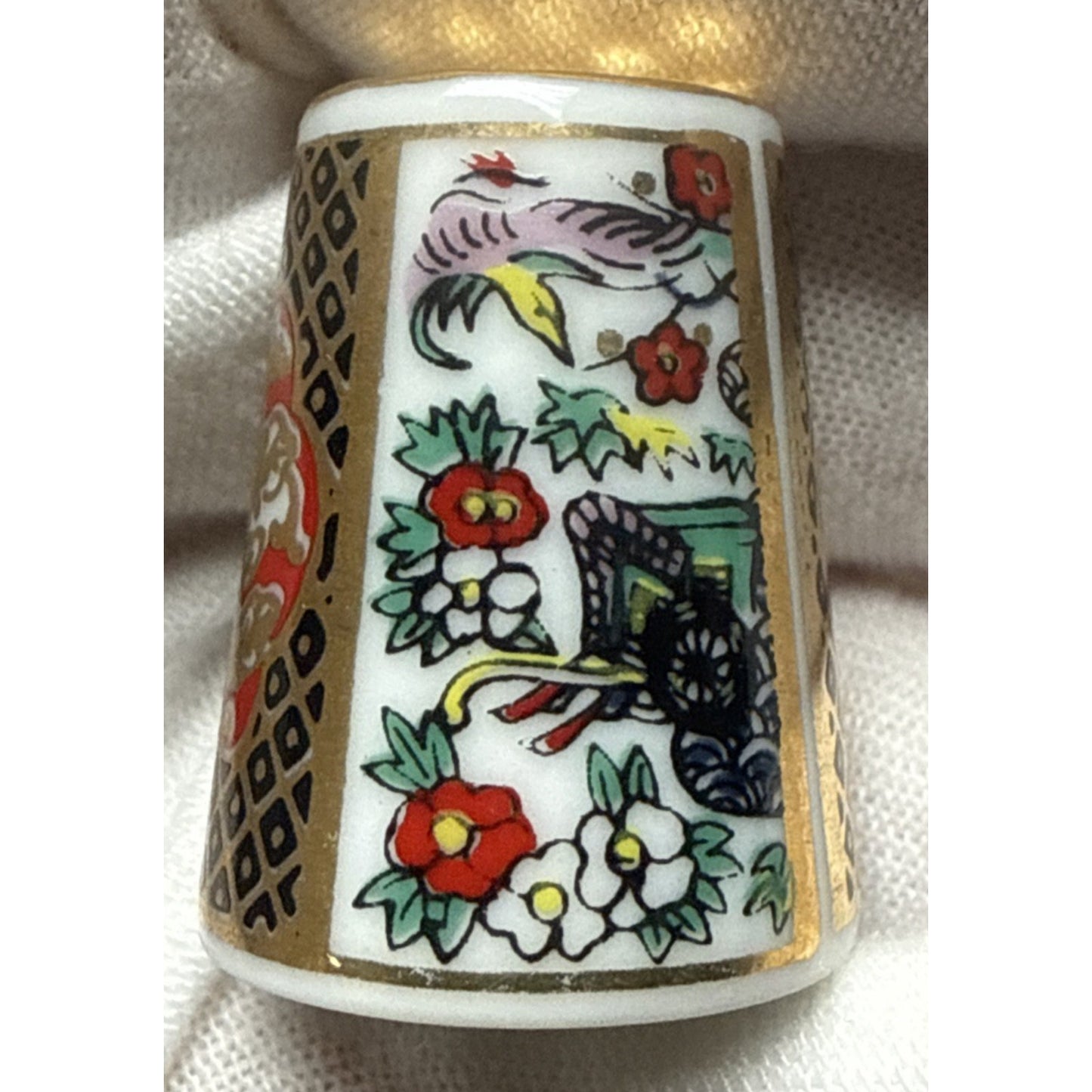 Vtg Lot of 6 TCC Japan Thimbles Porcelain Panda Floral Takiro Shibata Shozan