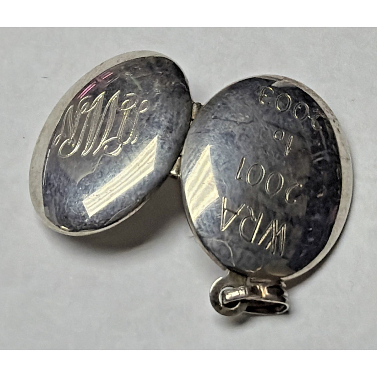 Vintage Sterling Silver Locket Pendant Etched Monogram As Is