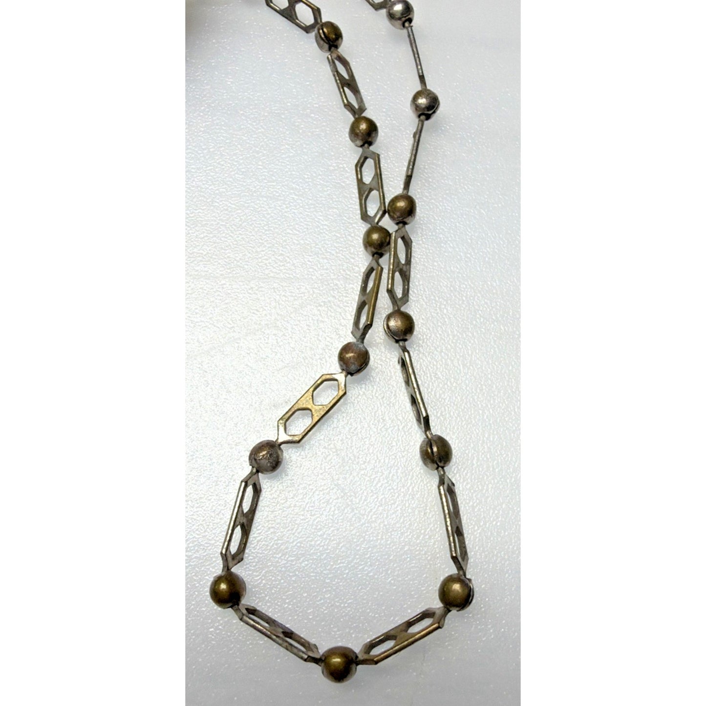 Antique Crochet Brown Green Micro Bead Purse Ornate Metal Frame Kiss Lock Strap