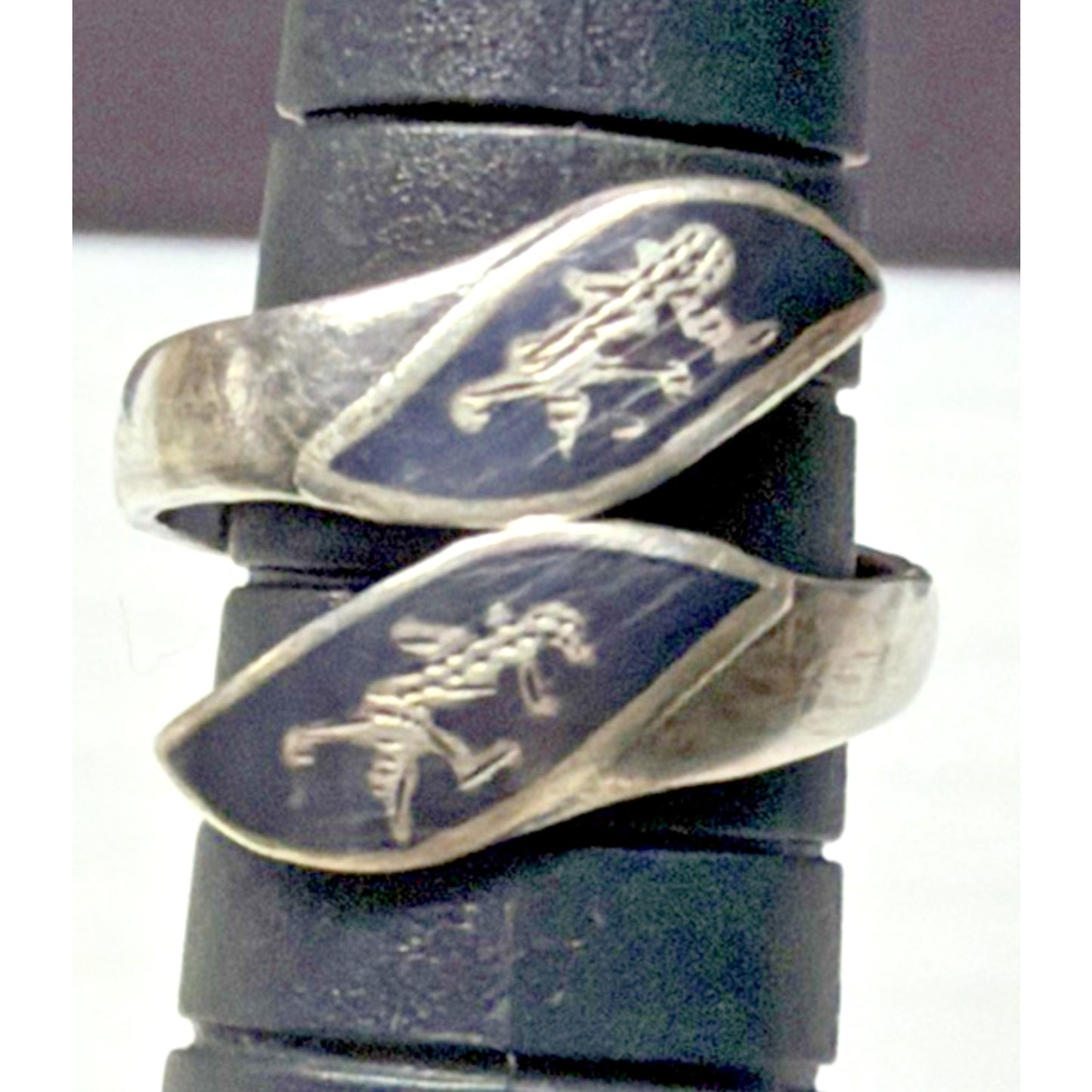 Vintage Sterling Silver Siam Niello Hindu Goddess Adjustable Bypass Ring Size 4