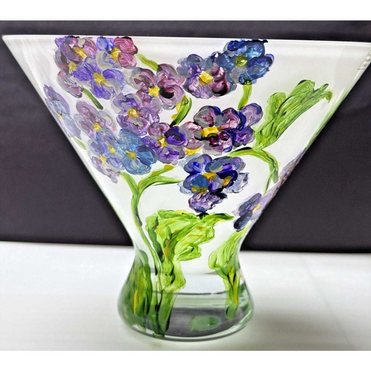 Vintage Mouth Blown Cased Art Glass Vase Hand Painted Floral Primrose Signed