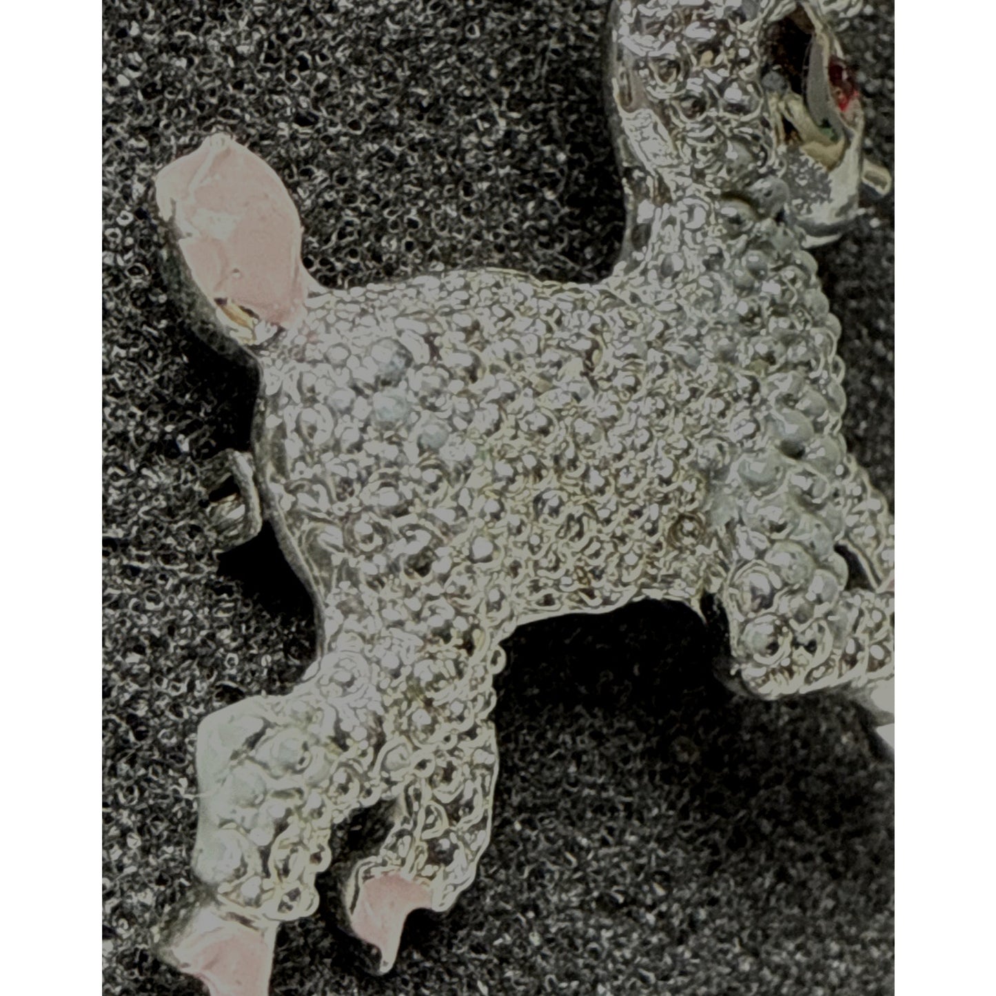 Vtg Silver Tone Little Lamb Brooch Pink Painted Feet Red Rhinestone Eyes As-Is