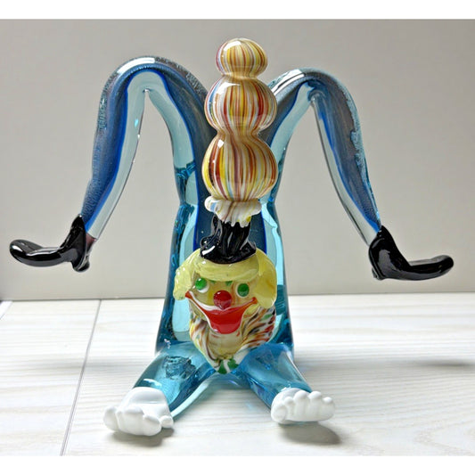 Vtg JI CO Murano Venetian Glass Clown Upside Down Acrobat Tall Hat Italy As Is