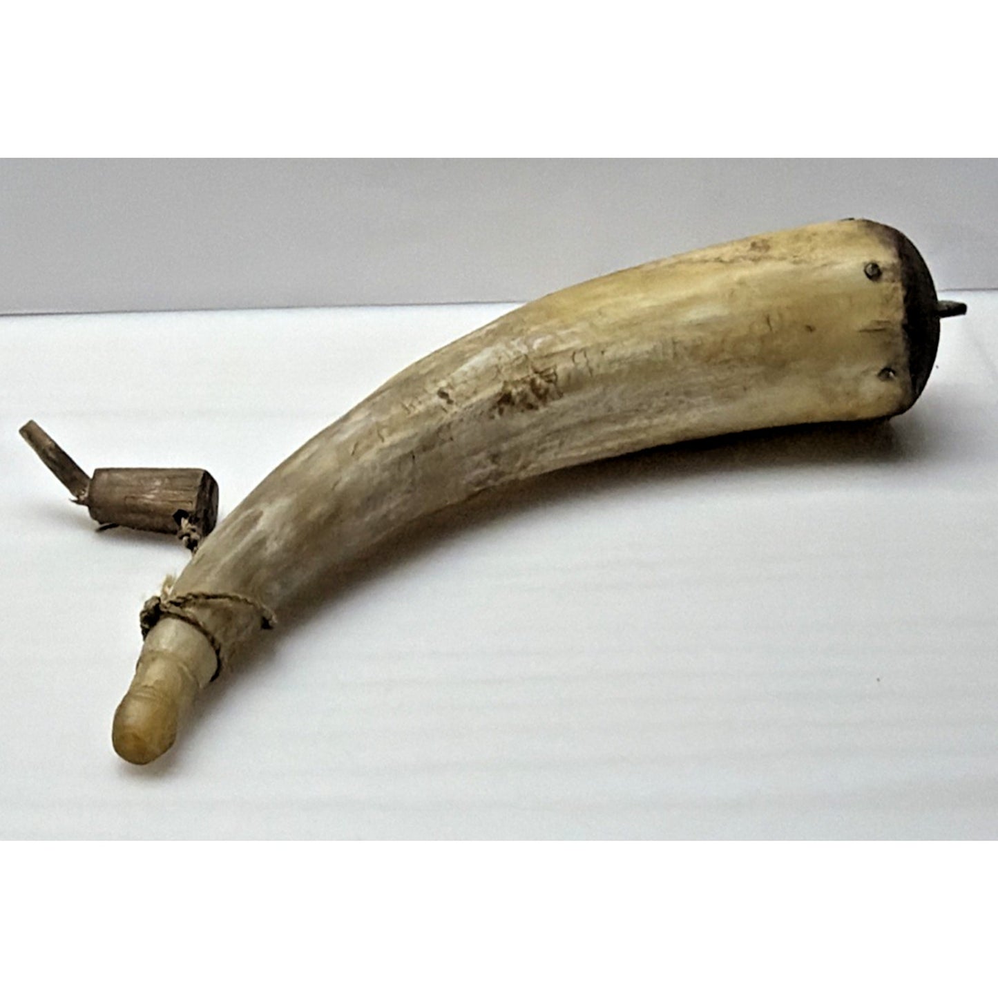 Old Primitive Powder Horn Powder Flask Wood Dome End Broken Plug As Is