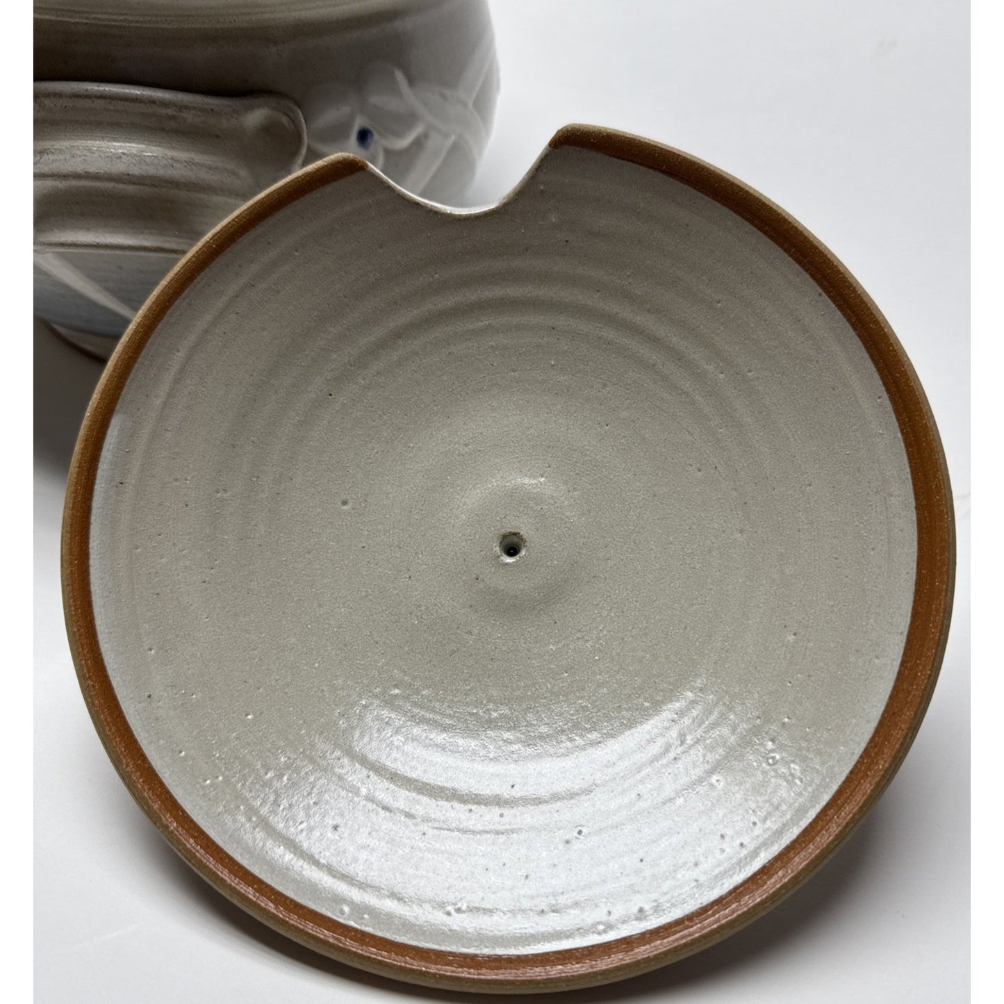 Noble Studio Art Pottery Casserole Lidded Trillium Blue White Handles