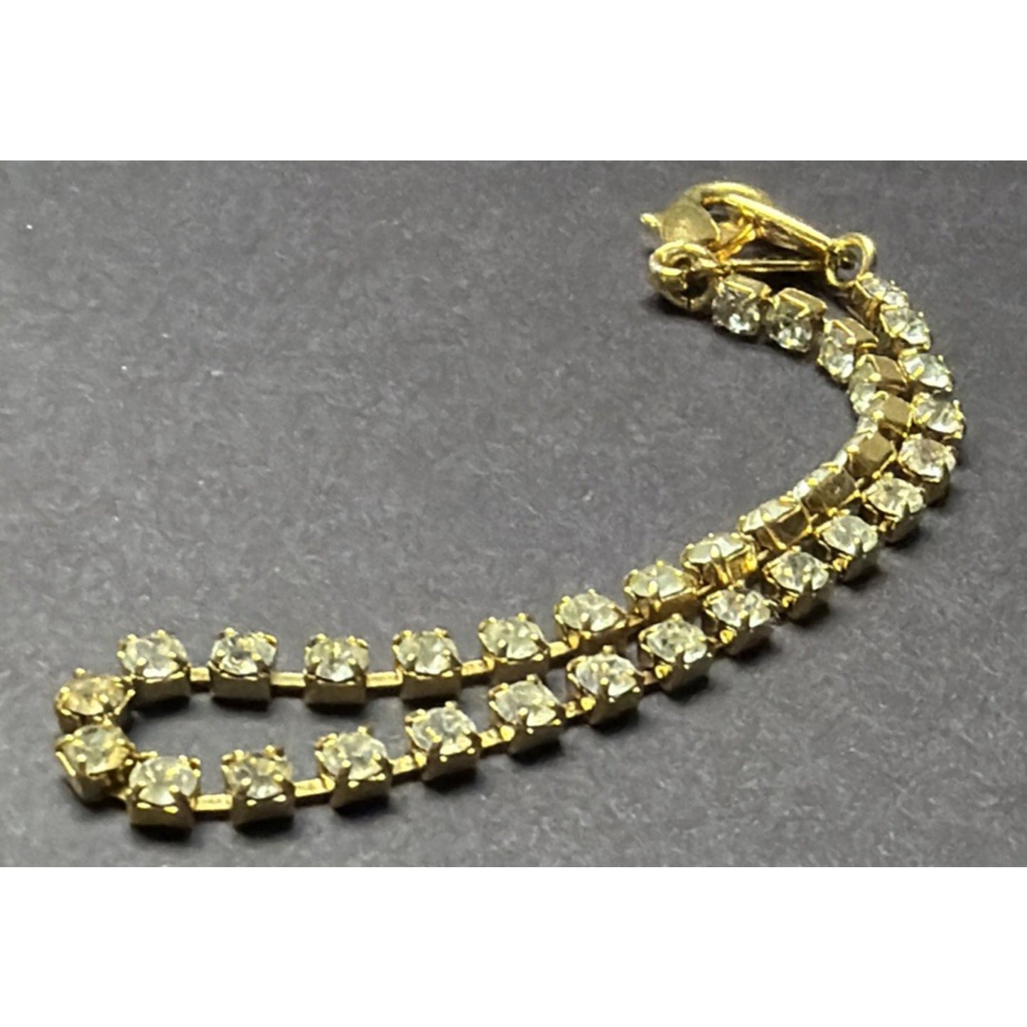 Vintage Park Lane Gold Tone Faceted Rhinestone Tennis Bracelet 7.25”