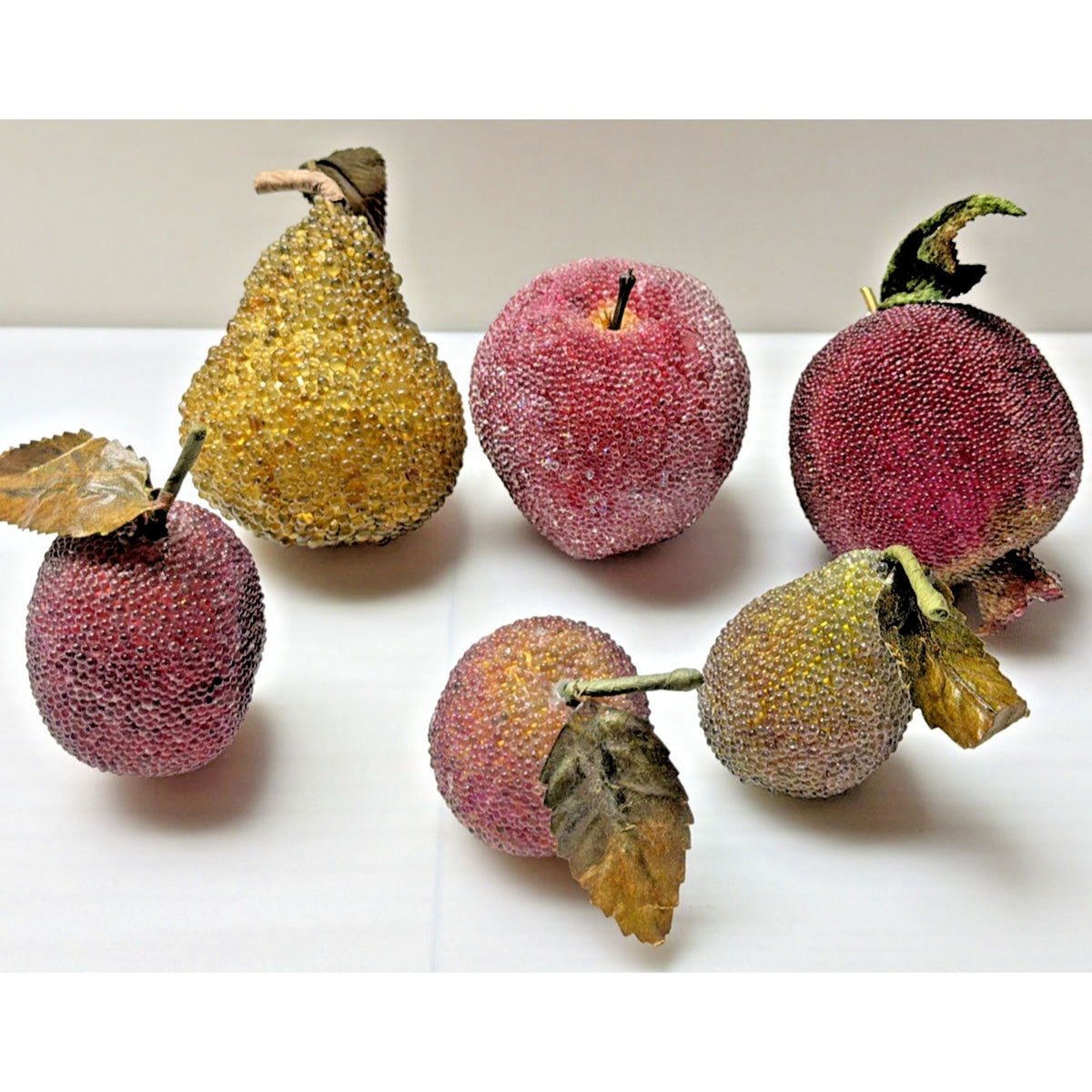 Vintage Lot of 6 Glass Beaded Fruit Apple Pear Pomegranate As Is