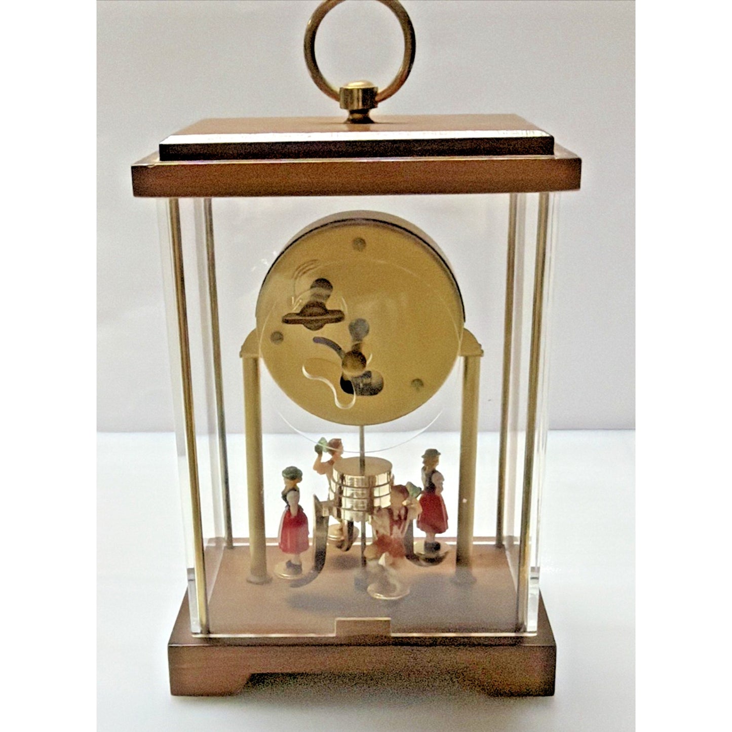 Schmid West Germany Wind Up Mantel Clock Torsion Pendulum Glass Wood Case As Is
