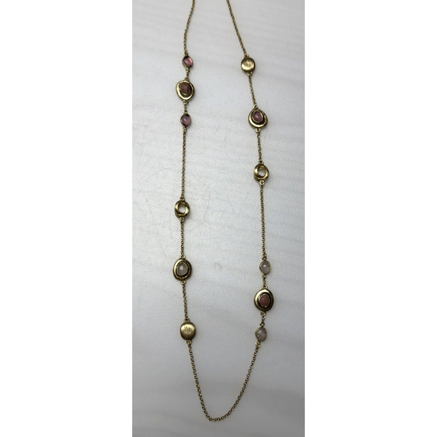 Cole Haan Semi Precious Gemstone Cabochon Station Necklace Gripoix Style Long