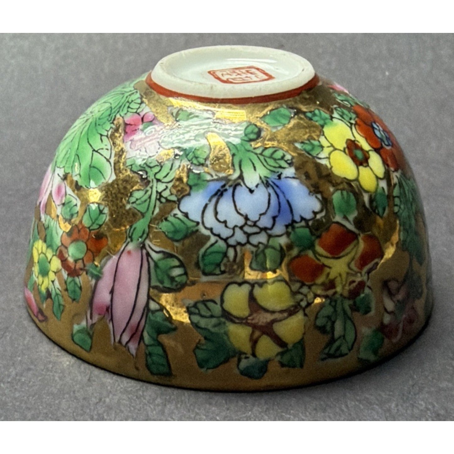 Old Eggshell Porcelain Gilt Enamel Chinese Famille Rose Mille Fleurs Wine Sake