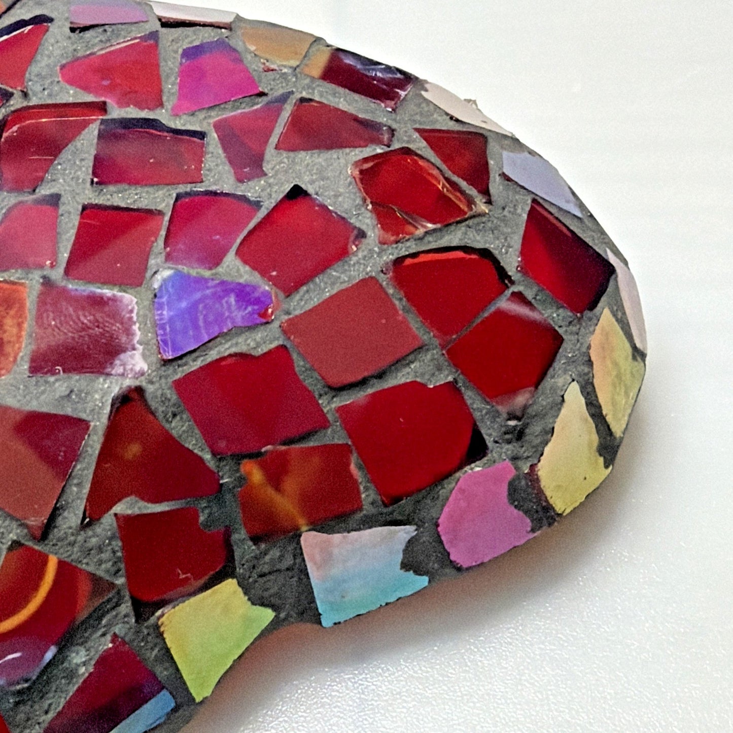 Vintage Mosaic Stained Glass Artisanal Heart Tile Paperweight Clear Bottom