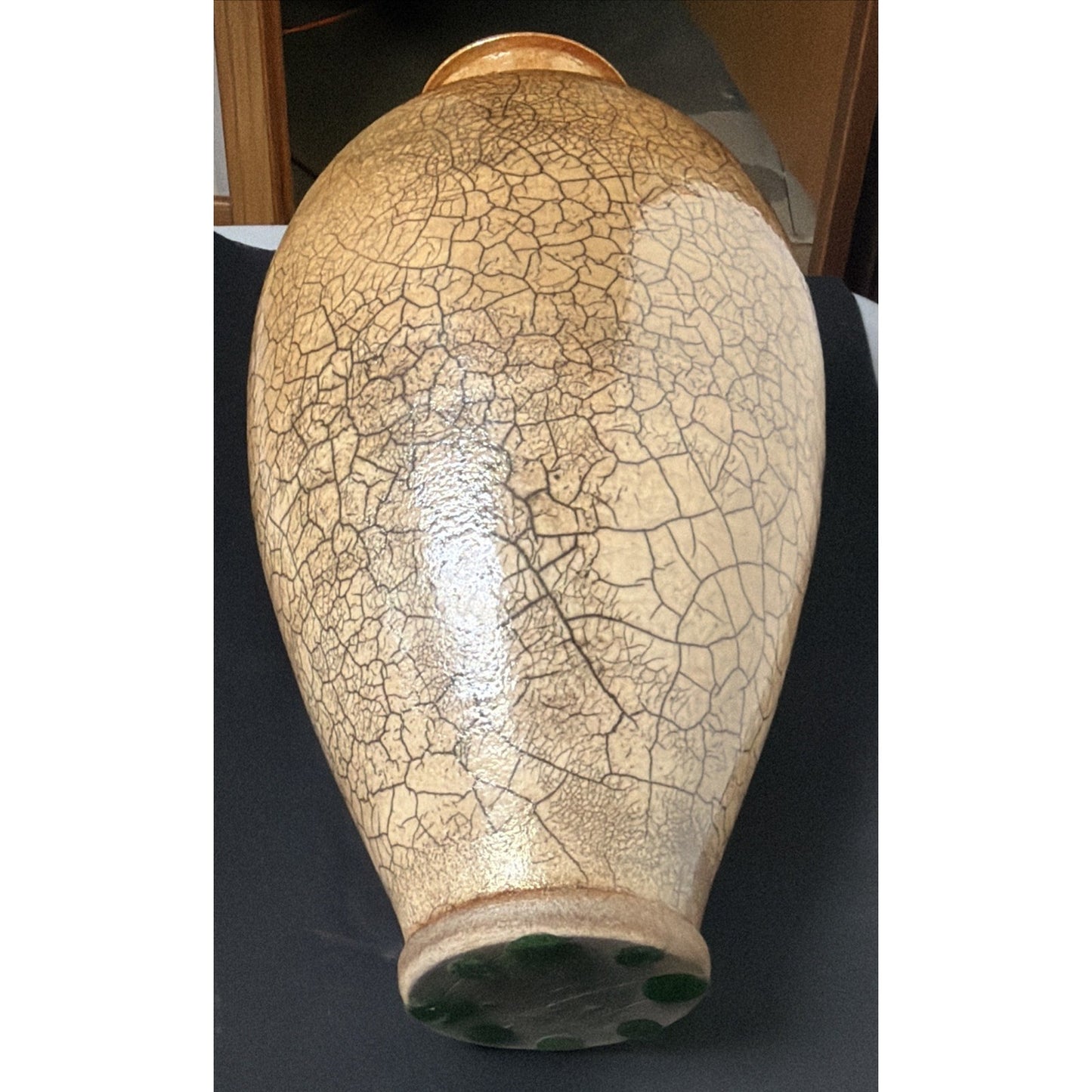 Vtg Casey Hankin Raku Art Pottery Vase Crackle Iridescent Orange Marigold Large