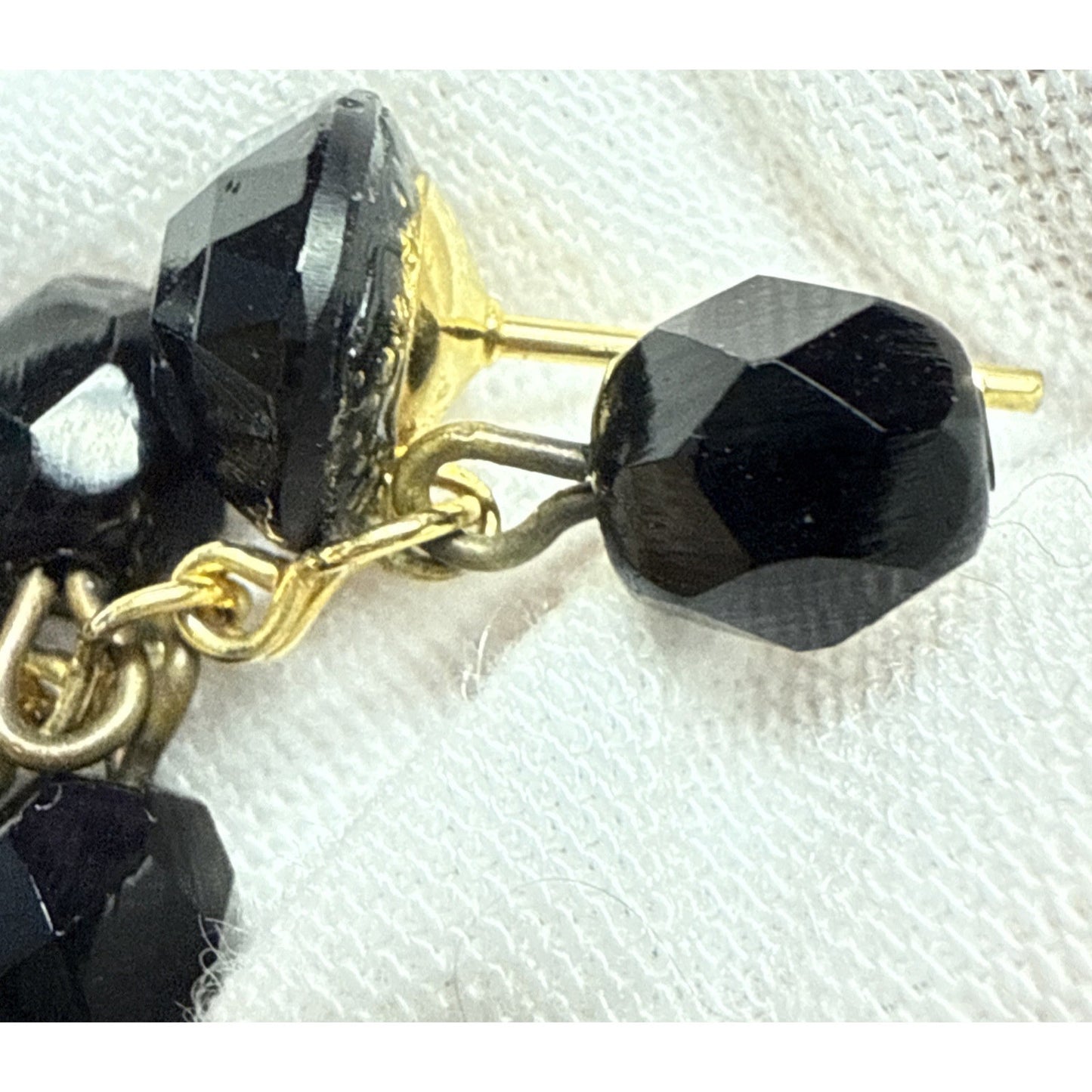 Vtg Black Faceted Glass Cluster Dangle Drop Earrings Disco Ball Rhinestone As-Is