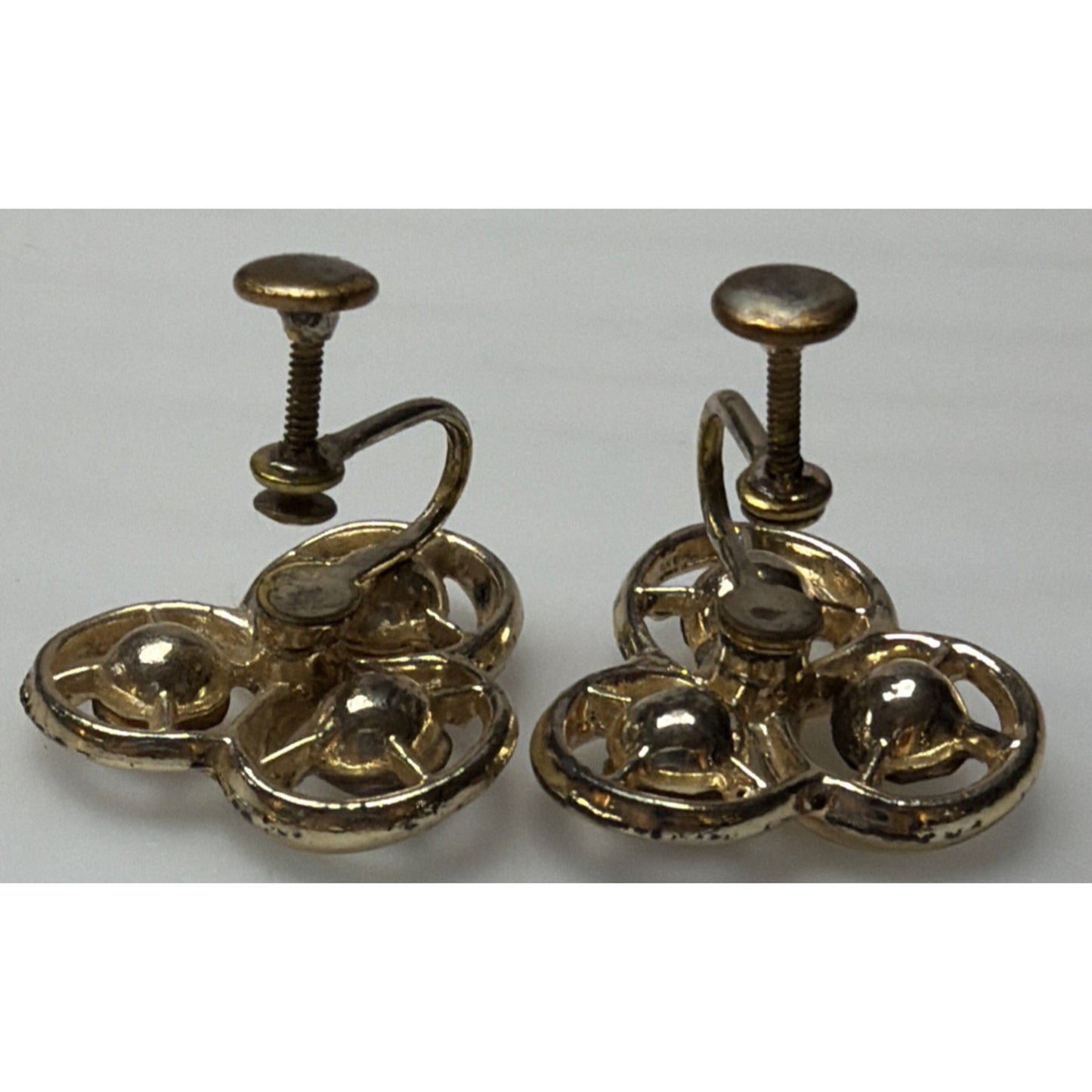 Crown Trifari Gold Tone Brown Topaz Rhinestone Flower Screw Back Earrings As Is