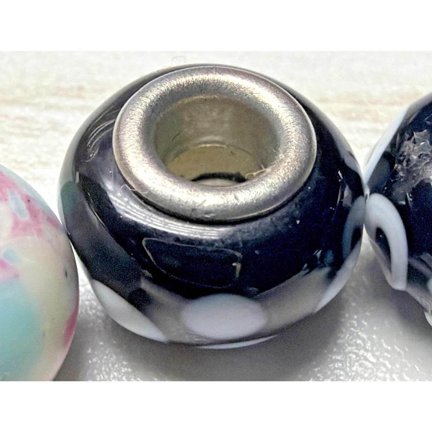 Lot of 10 Lampwork Art Glass Porcelain Floral Sterling Silver Bead Charms As Is