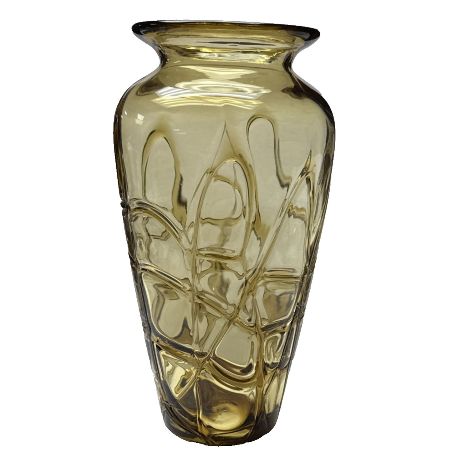 MCM Amber Blown Art Glass Vase Webbed Spider Vine Threaded Abstract
