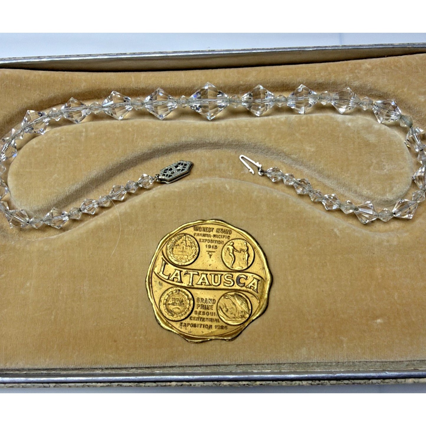 Art Deco La Tausca Jewelry Box Rock Crystal Faceted Necklace As Is Read Descript