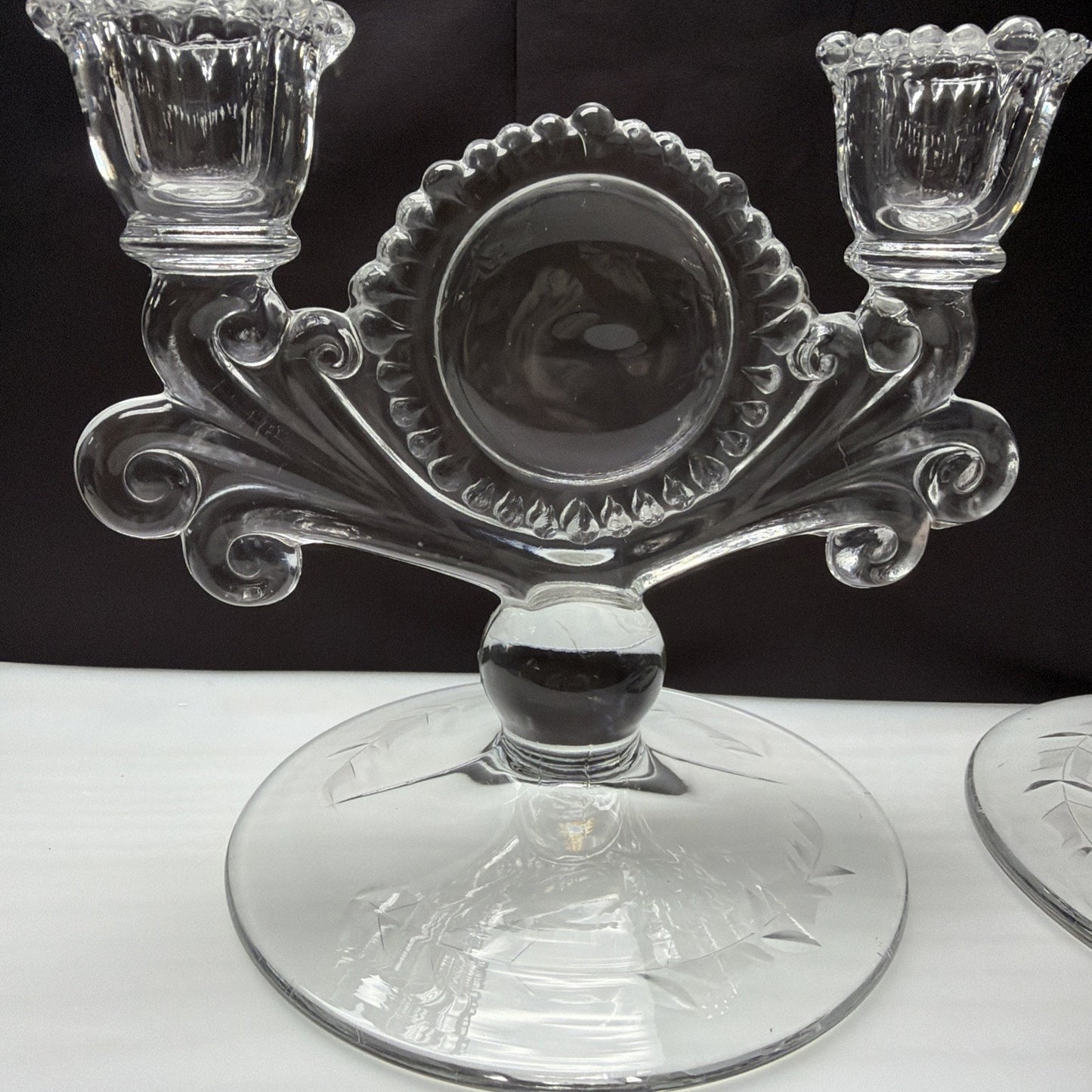 Vtg Lot of 2 Paden City Glass #555 Vermillion Mr B Candle Stick Holders Pillar