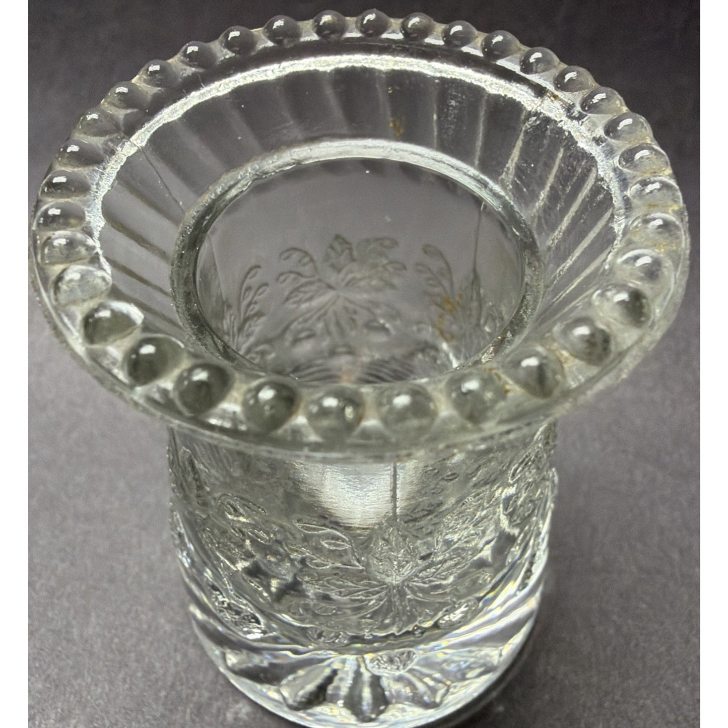 EAPG DC Jenkins Kokomo Glass Three Fruit Toothpick Match Stick Holder Glows