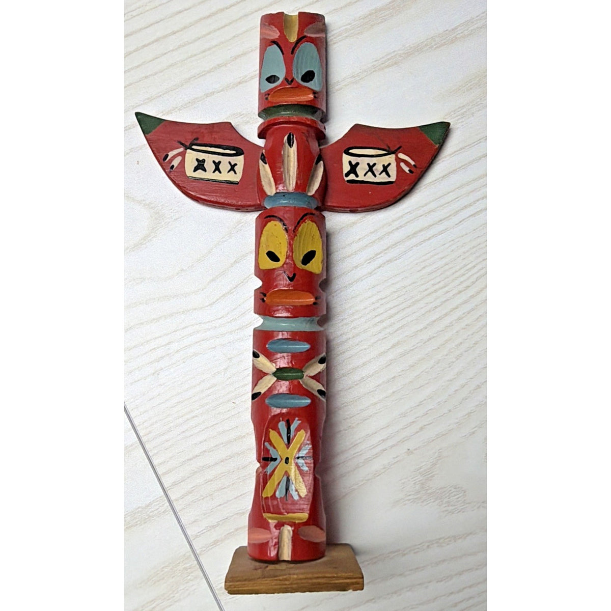Vintage Native American Wood Carved Totem Pole Hand Painted As Is