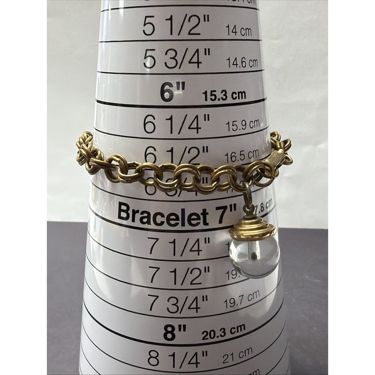 Vintage Lucite Globe Mustard Seed Double Rolo Chain Charm Bracelet