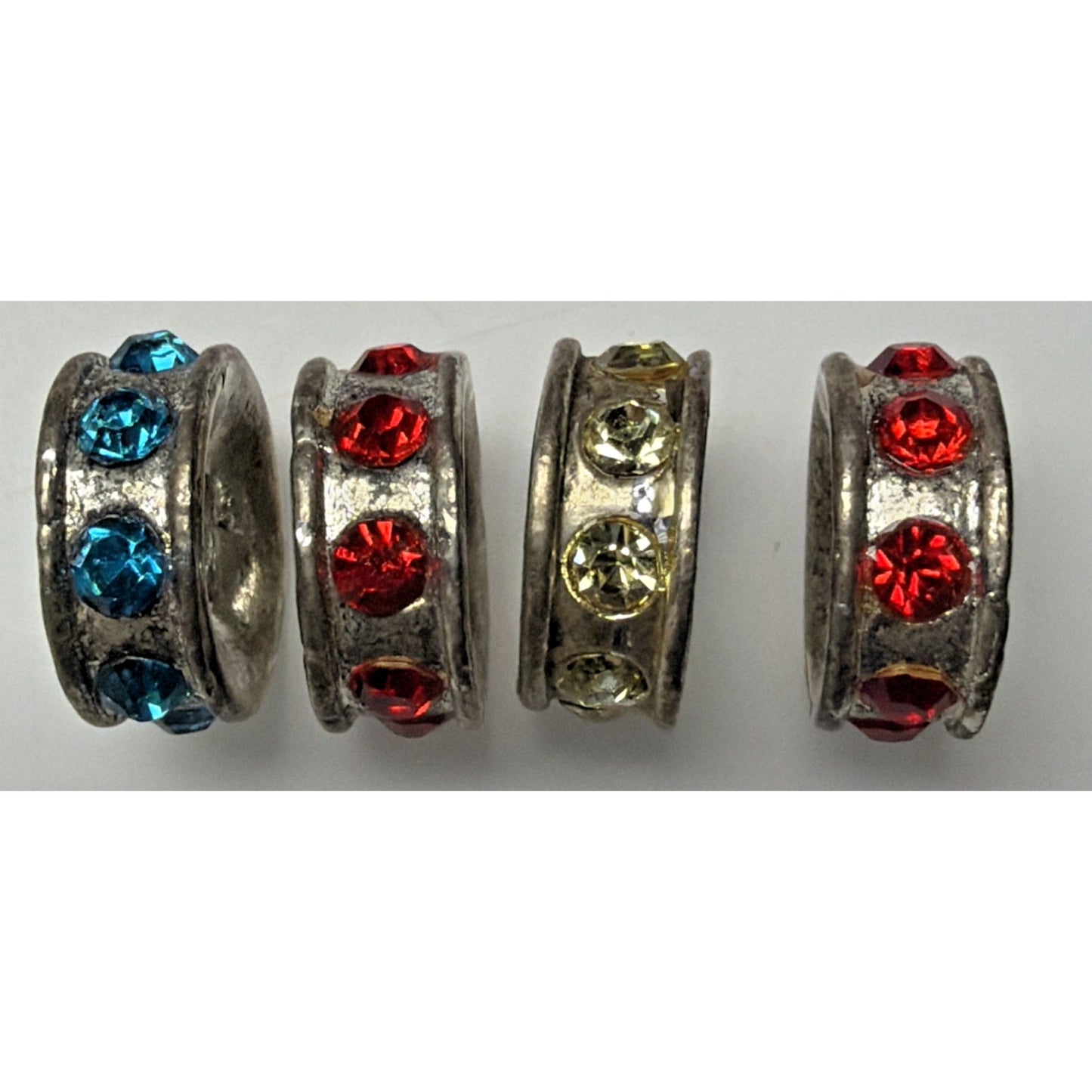 Vtg Lot of 5 Rhinestone Spacer Beads Floral Silver