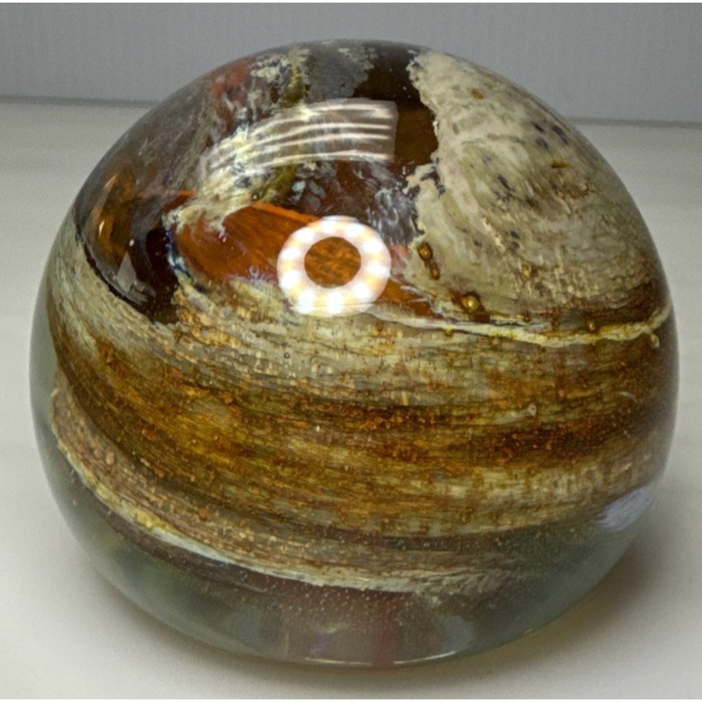 Vtg Isle of Wight Gold Orange Flame Iridescent Art Glass Paperweight Abstract