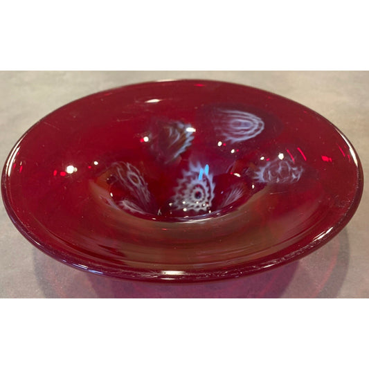 Vintage Murano Art Glass Venetian Murrine Bowl Cherry Red Millefiori Flower