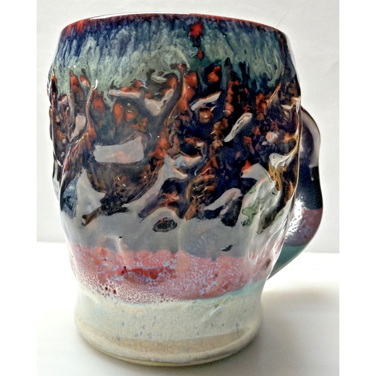 Vintage Studio Art Pottery Mug Glazed Twisted Handle Brown Blue Glazed Signed