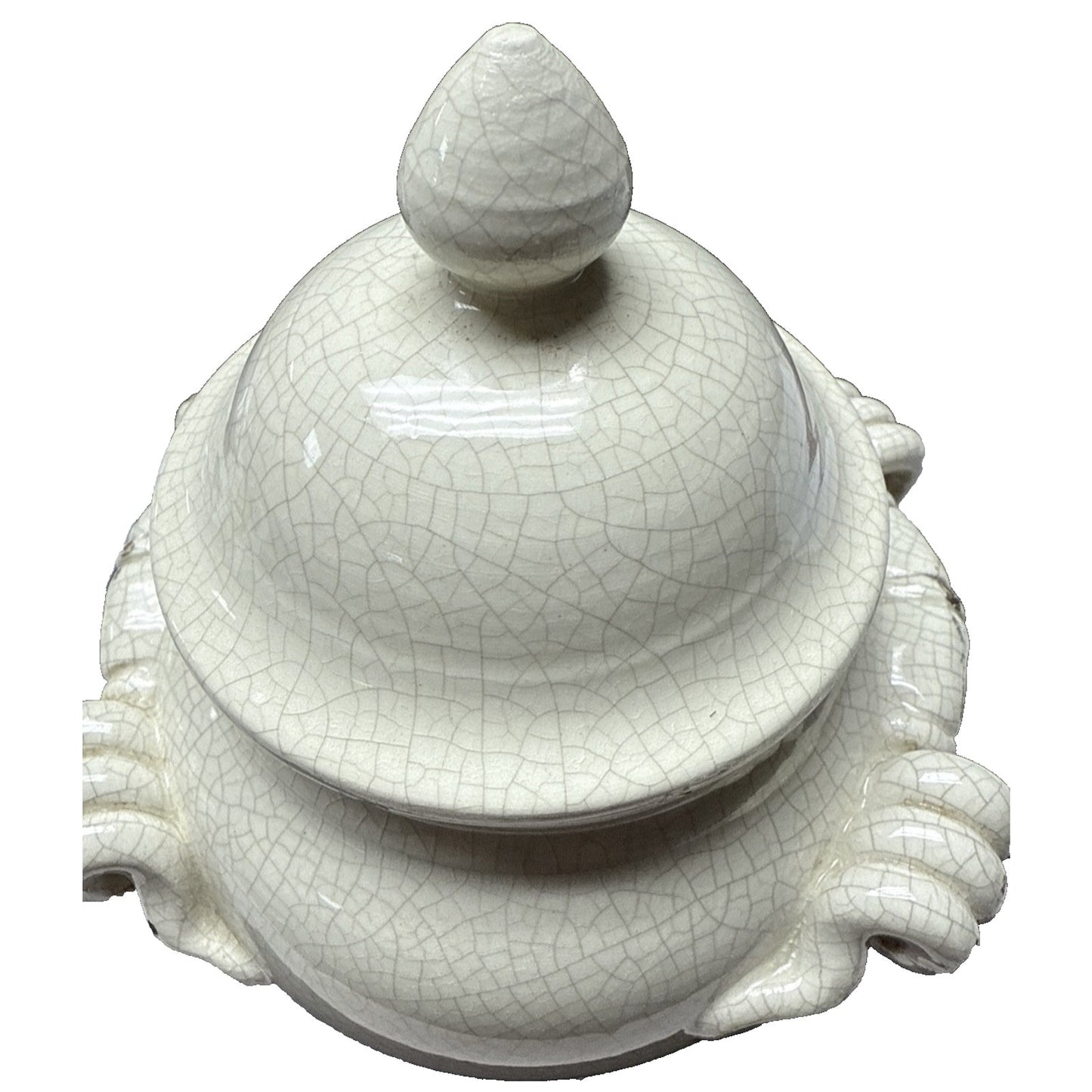 Vintage Leona Lavorato A Mano Italy Crackle Glaze Cream Canister Jar 8.5" As-Is