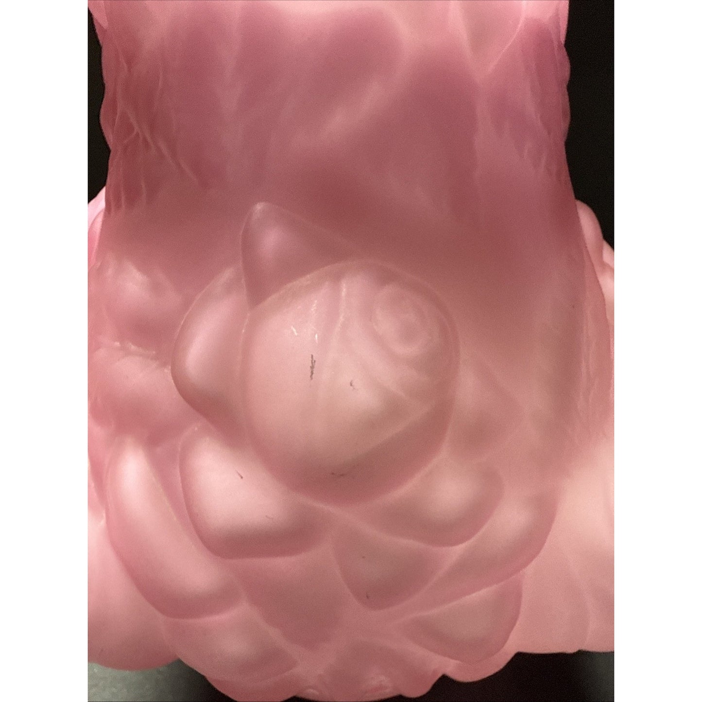 Vintage Fenton LG Wright Embossed Puffy Rose Pink Overlay White Satin Vase As-Is