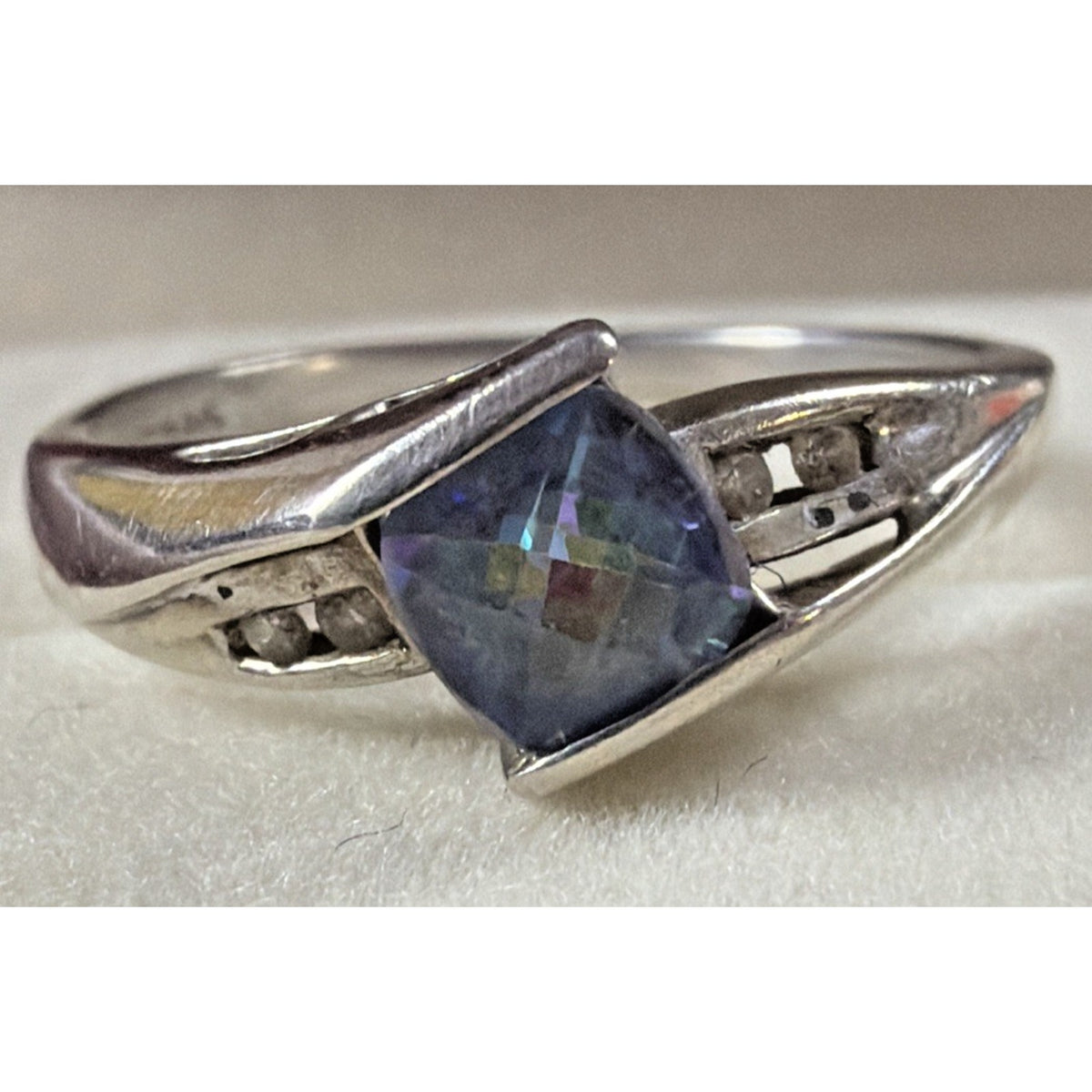 Vintage Star Ring Inc P4SR Diamond Topaz Ring Platina 4 Sz 7 Read Description
