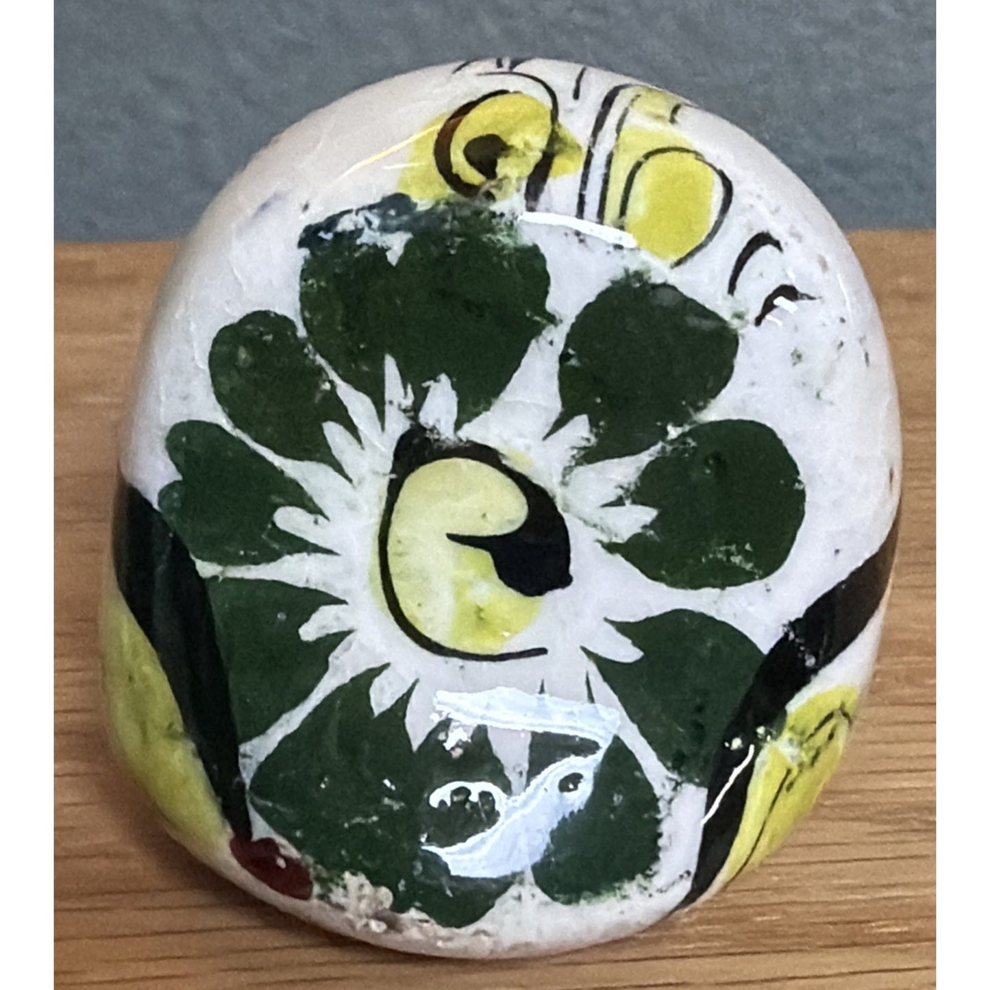 Vintage Mexican Tonala Pottery Owl Hand Painted Glazed Floral Yellow As Is