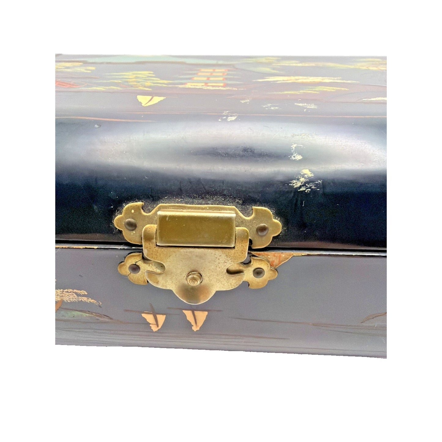 Vintage Japanese Lacquer Jewelry Music Box Lined Hand Painted Mt Fuji Works