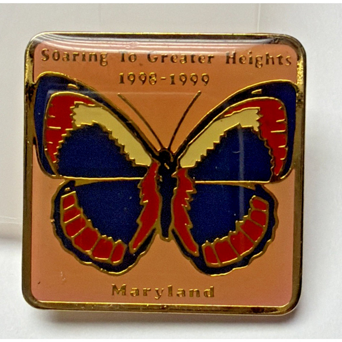 Vintage Maryland Soaring Greater Height Square Enamel Butterfly Pin Tie Tack