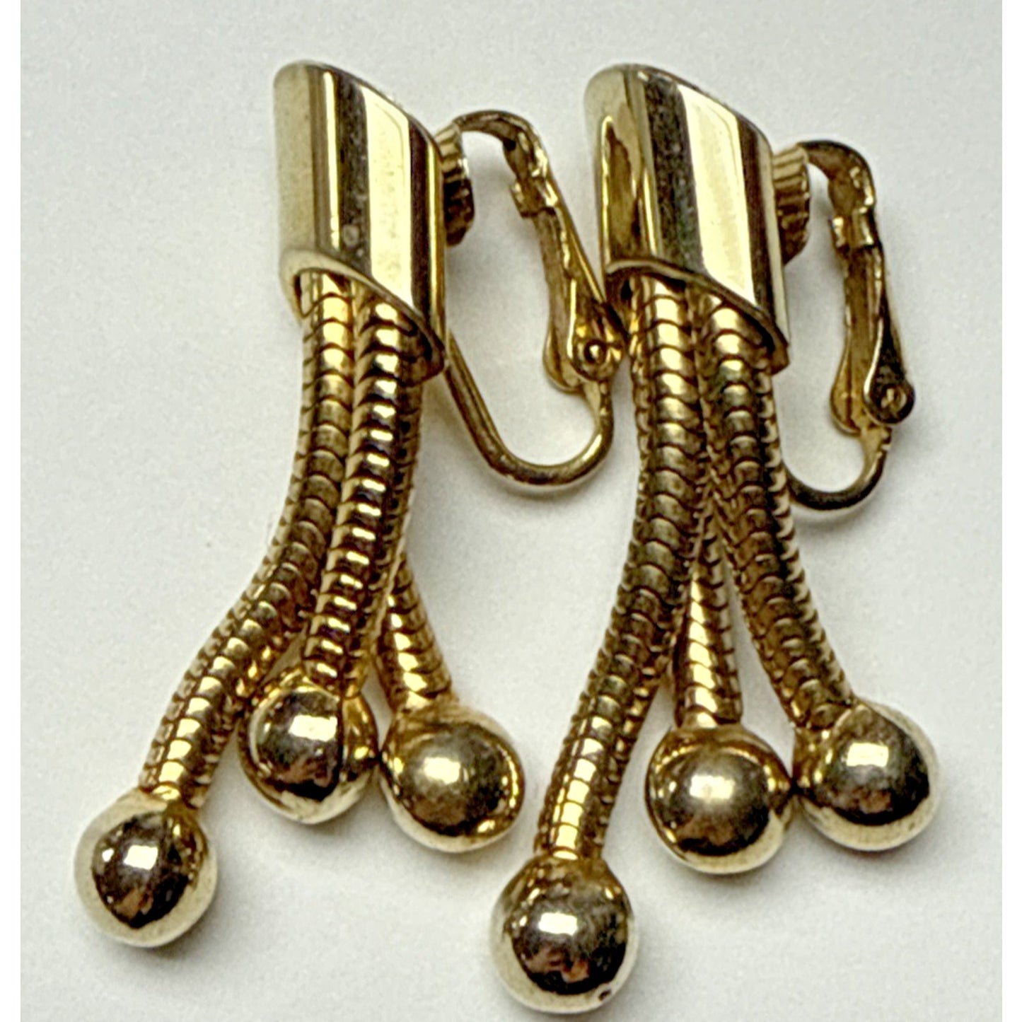 MCM Gold Tone Tassel Snake Clip On Earrings Bead Ball