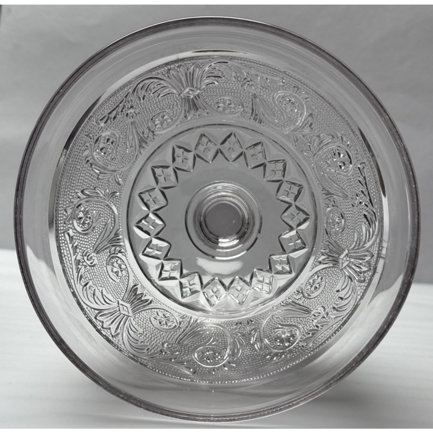 Duncan Miller Sandwich Glass Pale Lavender Lilac Covered Candy Dish Pedestal
