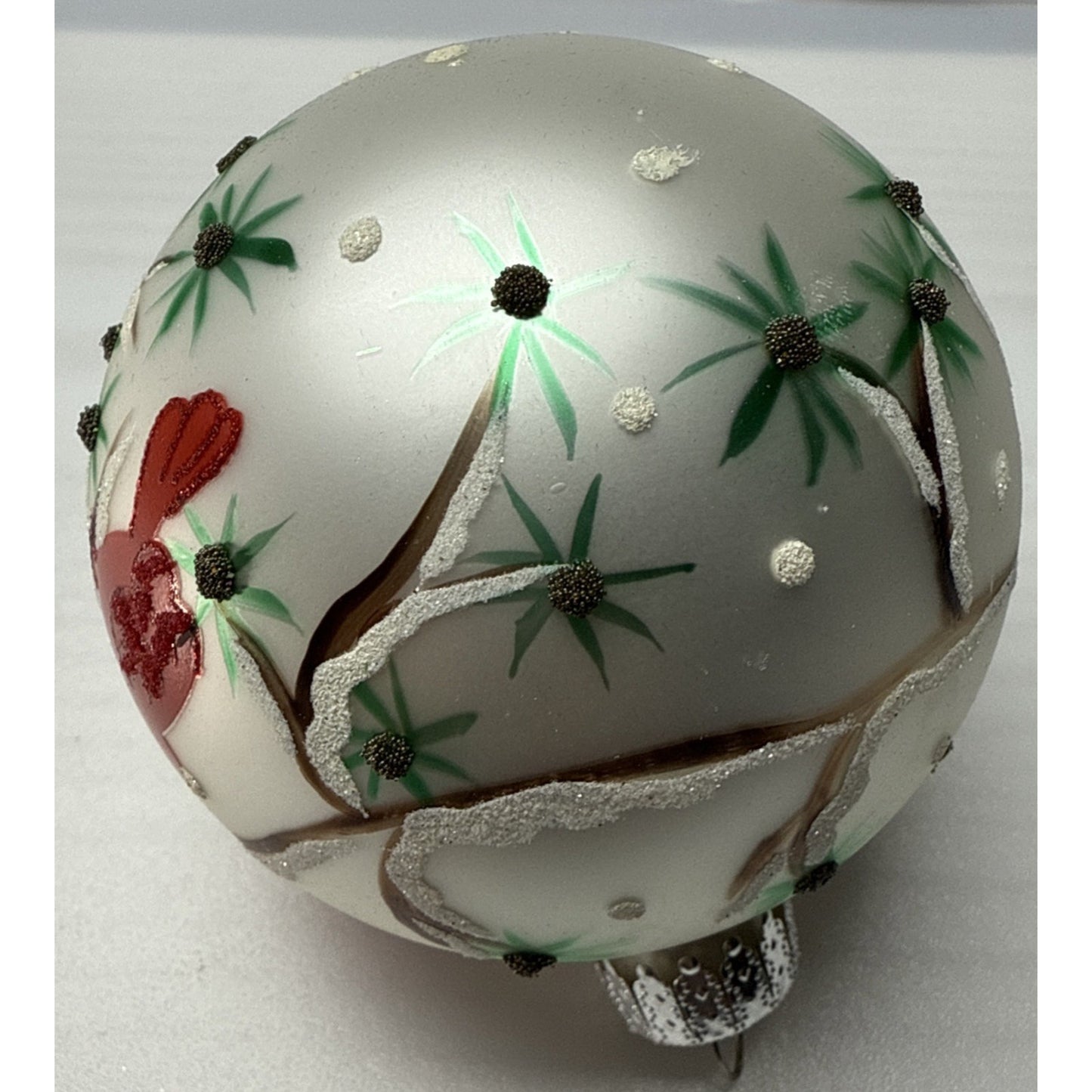 Sterling Inc Blown Mercury Glass Hand Painted Christmas Ornament Cardinals Box