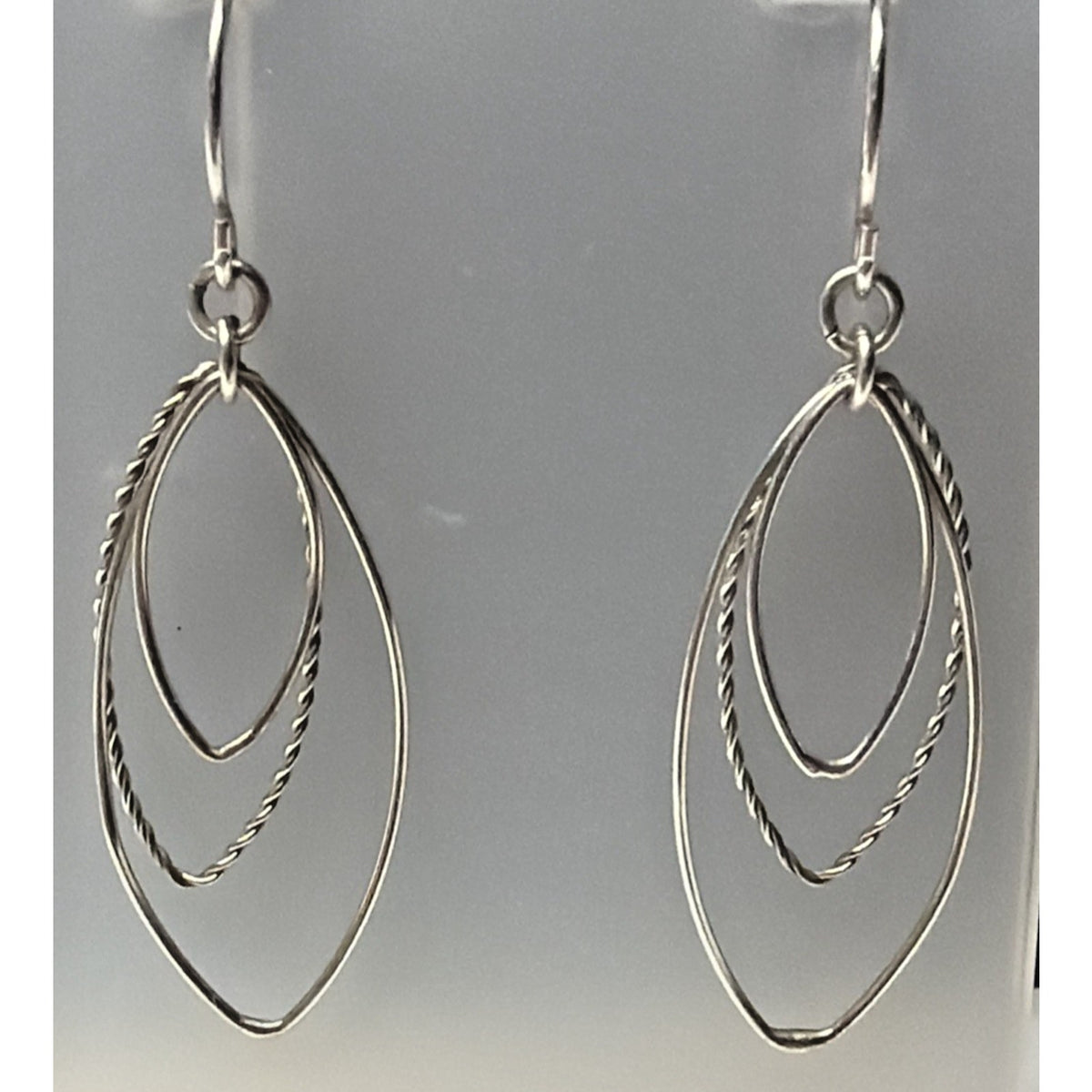Modernist Sterling Silver Triple Hoop Dangle Drop Earrings Teardrop Elongated